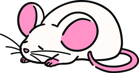 Cute white mouse sleeping outlined