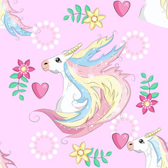 Unicorn, rainbow and magic wand pastel colors seamless pattern