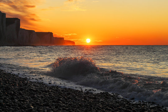 Ault, Picardy, France - sunset on sea coast