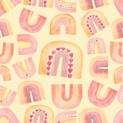 Abstract watercolor seamless pattern with hand painted rainbows . Nursery art illustration in trendy scandinavian style.Contemporary art