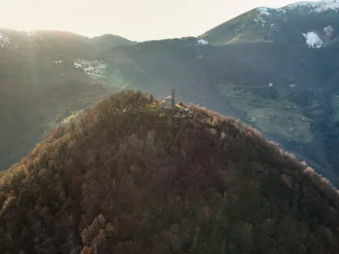 The Hermitage of San Zeno in Valle Intelvi at sunset hours