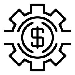 Money gear icon. Outline money gear vector icon for web design isolated on white background