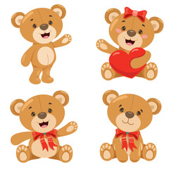 Various Poses Of Cartoon Teddy Bear