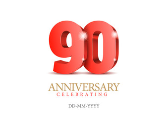 Anniversary 90. red 3d numbers. Poster template for Celebrating 10th anniversary event party. Vector illustration