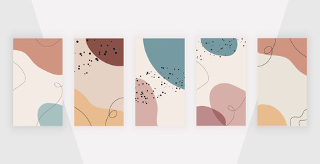 Social media stories backgrounds with abstract geometric design with pink, brown colors hand painted shapes. Modern neutral design for flyer, poster, card
