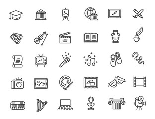Fototapeta premium Set of linear culture icons. Art icons in simple design. Vector illustration