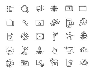 Set of linear seo icons. Promotion icons in simple design. Vector illustration