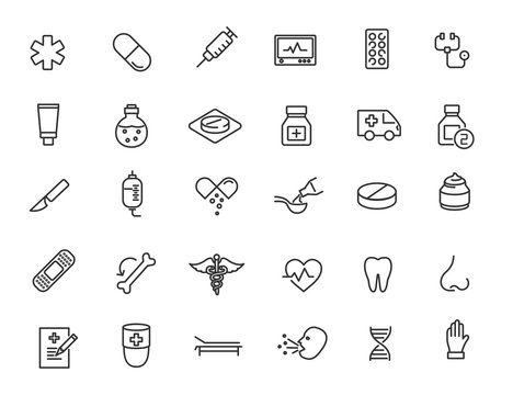 Set of linear medical icons. Health icons in simple design. Vector illustration