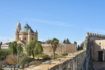 Obraz premium Mount Zion, Monastery of Assumption of the Blessed Virgin Mary. Dormition Monastery, German Catholic Abbey of the Order of the Benedictines in Jerusalem.