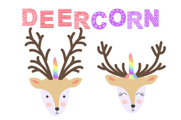 Cute deer graphic with unicorn horn and flower crown