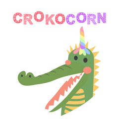 cute funny crocodile with a unicorn horn, Scandinavian style flat design. Concept for children print.