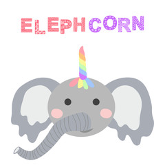 Hand draw illustration of a cute funny elephant with a unicorn horn. Scandinavian style flat design. Concept for children print.