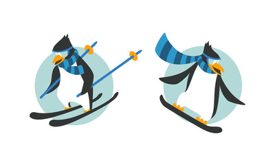 Winter sport snowboarding and skiing penguin character illustration © Pavel