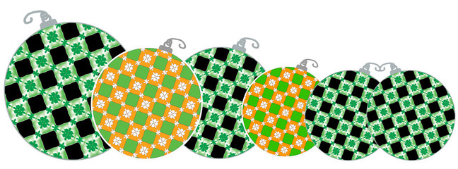 Green yellow gold and black patterned Christmas ornaments isolated on white mobile ready with copy space where your text will show on both mobile phone and laptop screens