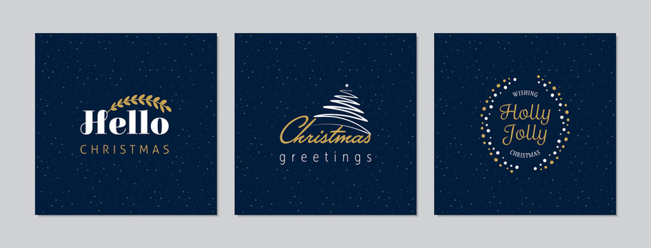 Merry Christmas square cards set with greetings. Doodles and sketches vector Christmas illustrations.