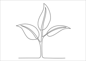 Single continuous line art growing sprout. Plant leaves seed grow soil seedling eco natural farm concept design one sketch outline drawing vector illustration