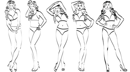 Silhouettes of girls models. Fashion.