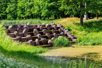 Bridge-cascade "Devil bridge" in Catherine park in Pushkin (Tsarskoye Selo), Russia