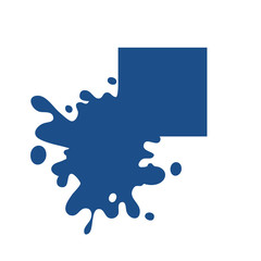 Splash square classic blue color icon. Melted corner Dripping. Liquid paint flows. Current paint, stains. Mockup of blank ink blot. Vector illustration isolated figure for design and branding.