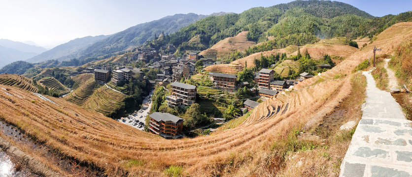 The scenery wavy Longsheng Rice Terraces after harvest - North Guillin, Guangxi Province, China