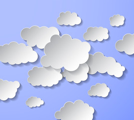 Obraz premium Paper clouds on blue background. Floating clouds. Vector illustration
