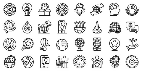 Innovation icons set. Outline set of innovation vector icons for web design isolated on white background