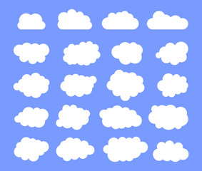 Cloud set isolated on blue background. Vector illustration