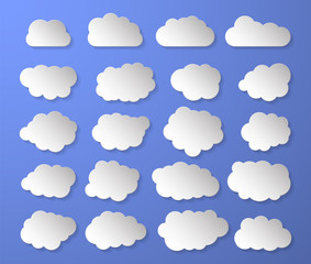 Cloud set with shadow isolated on blue background. Vector illustration