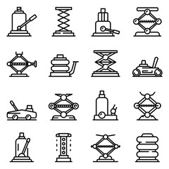 Jack-screw icons set. Outline set of jack-screw vector icons for web design isolated on white background