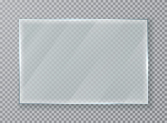 Glass plate on transparent background. Realistic transparent glass. Vector illustration
