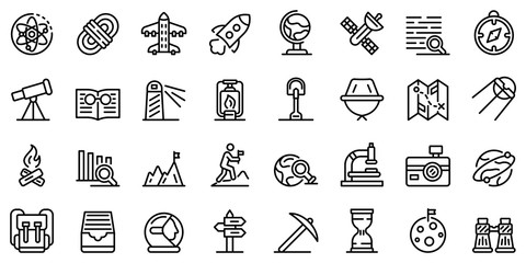 Exploration icons set. Outline set of exploration vector icons for web design isolated on white background