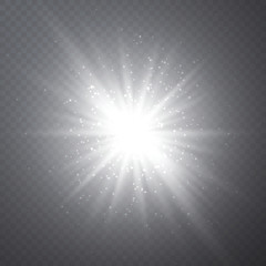 Glow light effect. Starburst on dark transparent background. Vector illustration