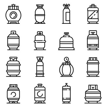 Gas cylinders icons set. Outline set of gas cylinders vector icons for web design isolated on white background