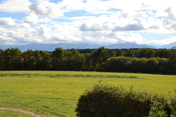 view of the Pyrenees from the observation deck "Aire des Pyrenees" near the Tarbes