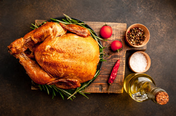 Baked chicken or fried chicken with razmiran and spices 