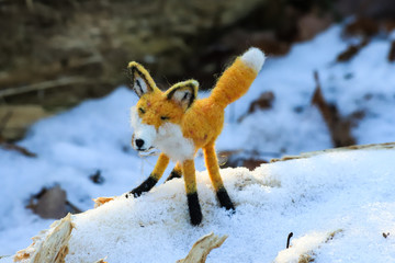felted fox in winter scene
