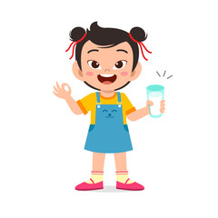 happy cute kid girl drink fresh milk