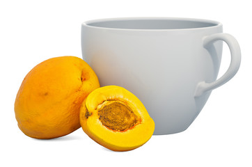 Warm apricot drink with fresh apricots, 3D rendering