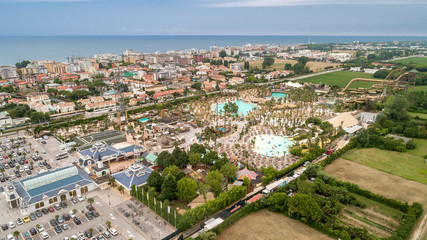 aerial view on Lido di Jesolo, Venezia, ITALY. WATER THEME PARK. Resort town in north of Italy....
