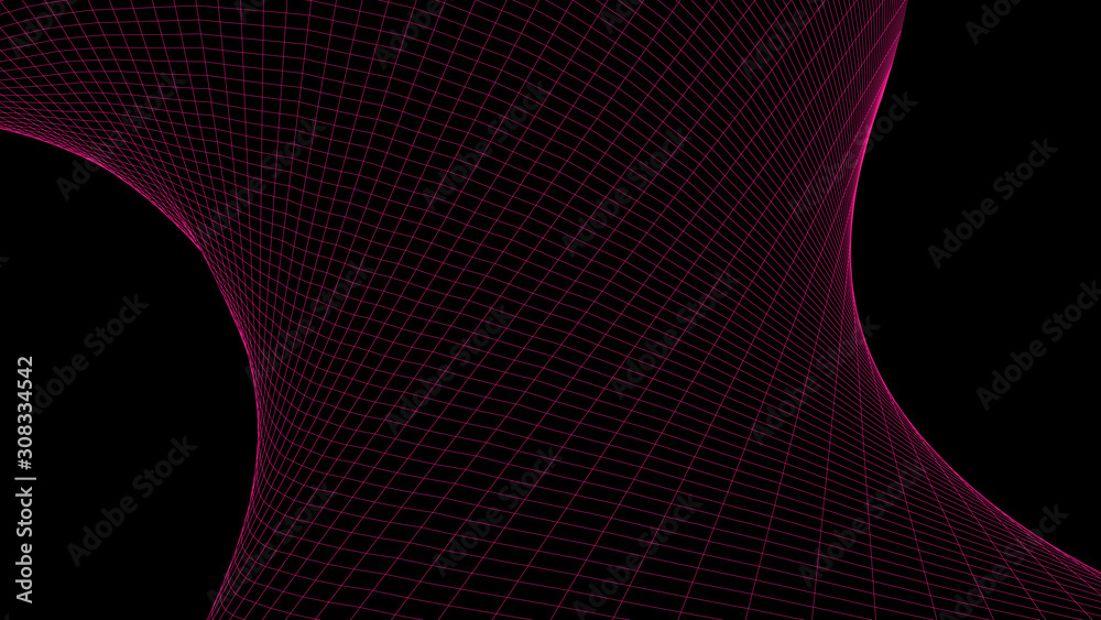 Poster vortex. vector perspective curved grid. wireframe abstract tunnel. 3d vector wormhole with a mesh st