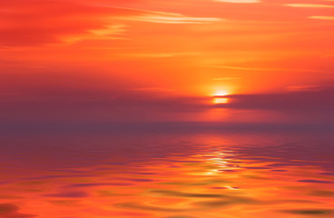 Naklejka na ściany i meble Beautiful bright sunset over calm sea