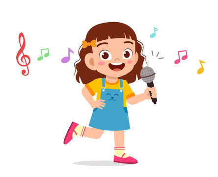 happy cute kid girl sing with smile