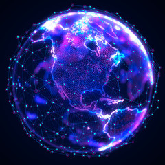 World wide web. Global network connection. World map. Planet Earth. 3D rendering.