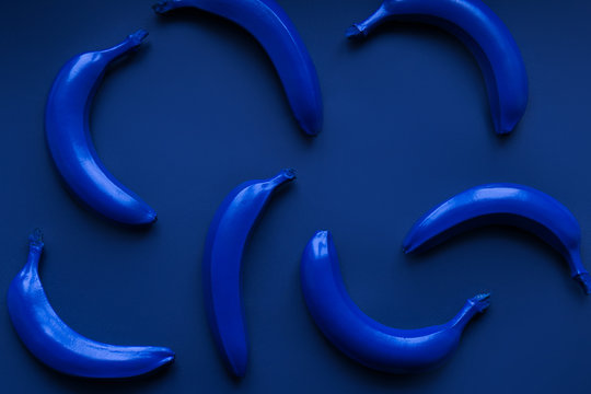 Pantone classic blue bananas on the blue background