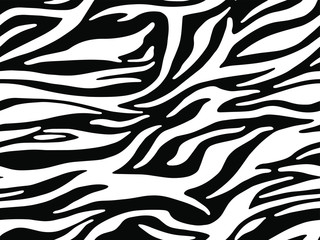 Full seamless zebra and tiger stripes animal skin pattern illustration. Black and white vector design for textile fabric printing. Fashionable and home design fit.