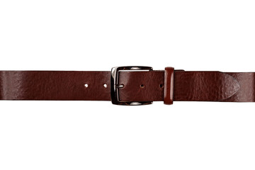 leather men's trouser belt fastened in lock isolated on white background