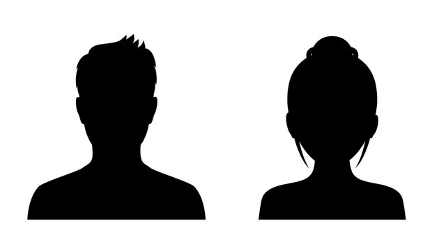 Man and woman head icon silhouette. Male and female avatar profile, face silhouette sign – for stock vector