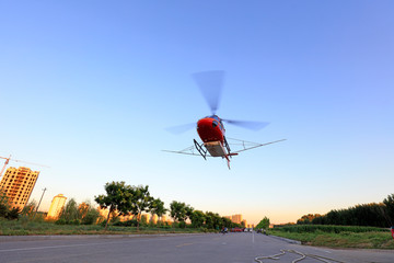 Agricultural helicopter takeoff