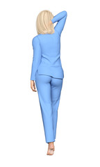Fototapeta premium Woman in Blue Pajamas, isolated on White, 3D Rendering