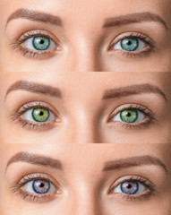 Female eyes with different contact lenses